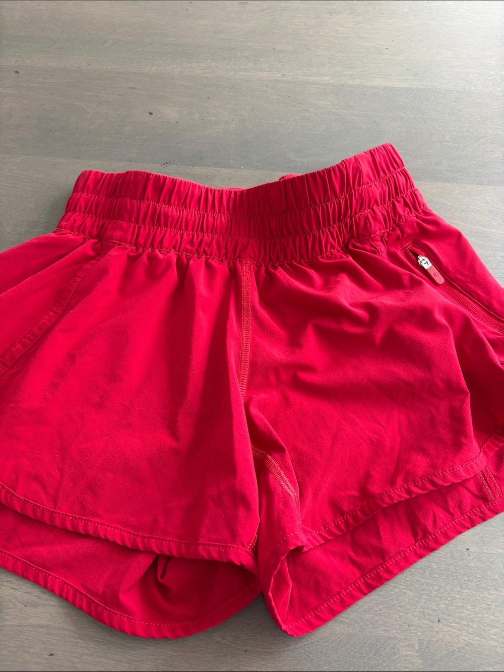 Women's Red Athletic Shorts - Elastic Waist, Side Pockets